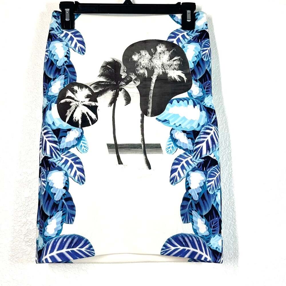 XS Opening Ceremony Pelagic Leaf Print Pencil Skirt Mini Tropical Resort Wear